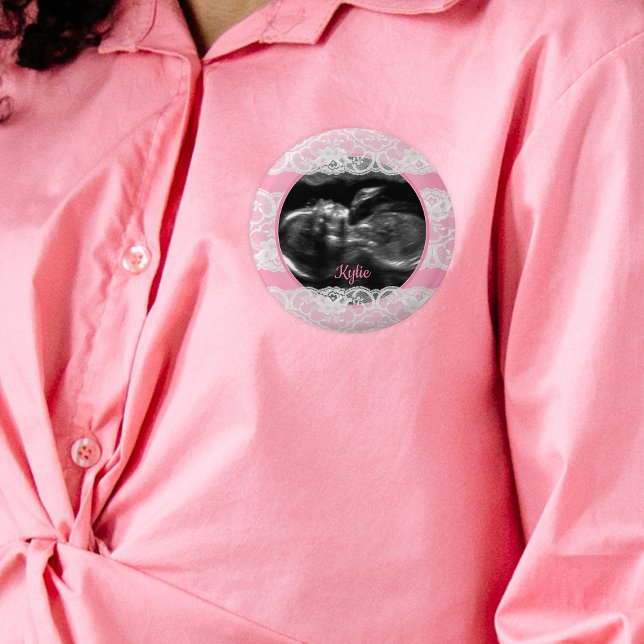 Chapa Redonda De 2,5 Cm Baby Shower de ultrasonido rosa (Subido por el creador)
