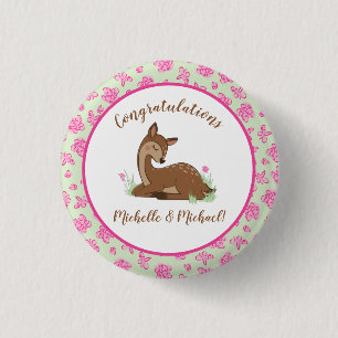Chapa Redonda De 2,5 Cm Baby Shower Deer Fawn