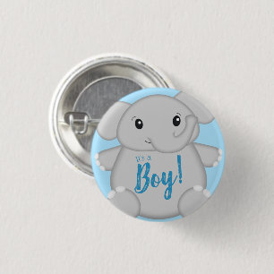Chapa Redonda De 2,5 Cm Baby Shower para elefantes azules