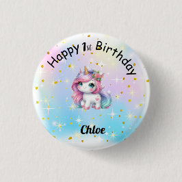 Chapa Redonda De 2,5 Cm Baby Unicorn Birthday Button