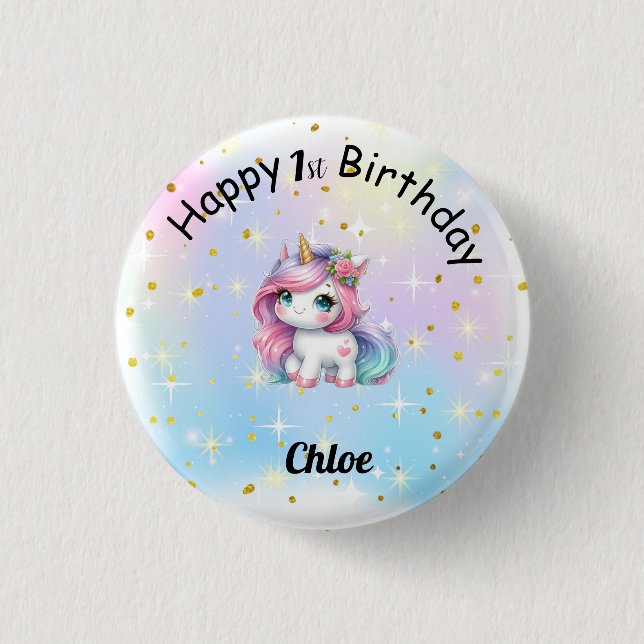 Chapa Redonda De 2,5 Cm Baby Unicorn Birthday Button (Anverso)