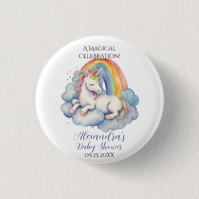 Chapa Redonda De 2,5 Cm Baby Unicorn Boy Baby Shower (Anverso)