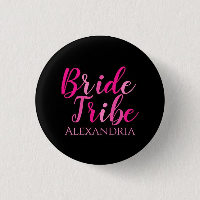 Chapa Redonda De 2,5 Cm Bachelorette Party Brie Tribe Rosa Caliente Negro (Anverso)