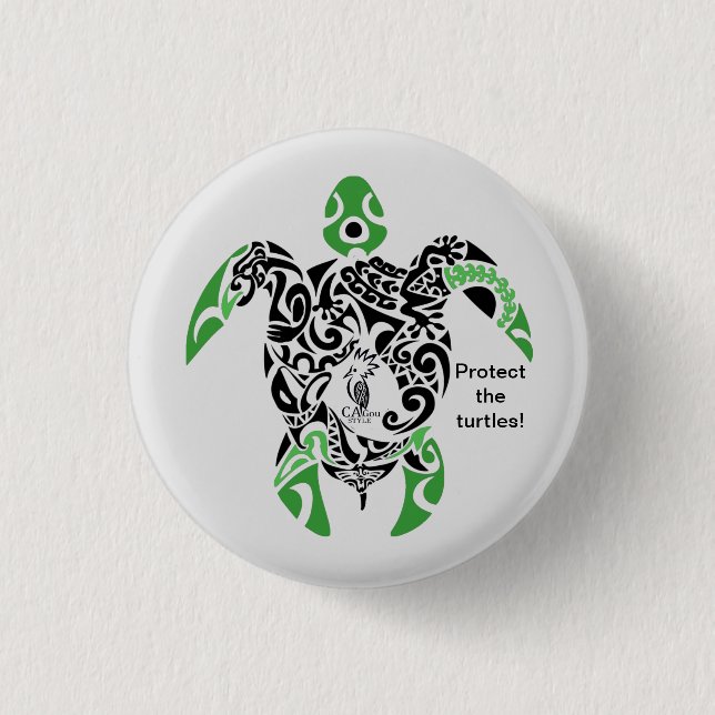 Chapa Redonda De 2,5 Cm Badge Protect the turtles! Cagou Style (Anverso)