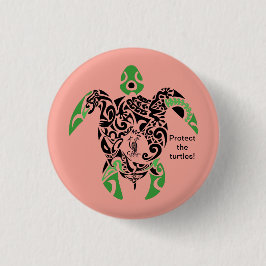 Chapa Redonda De 2,5 Cm Badge Protect the turtles! Cagou Style