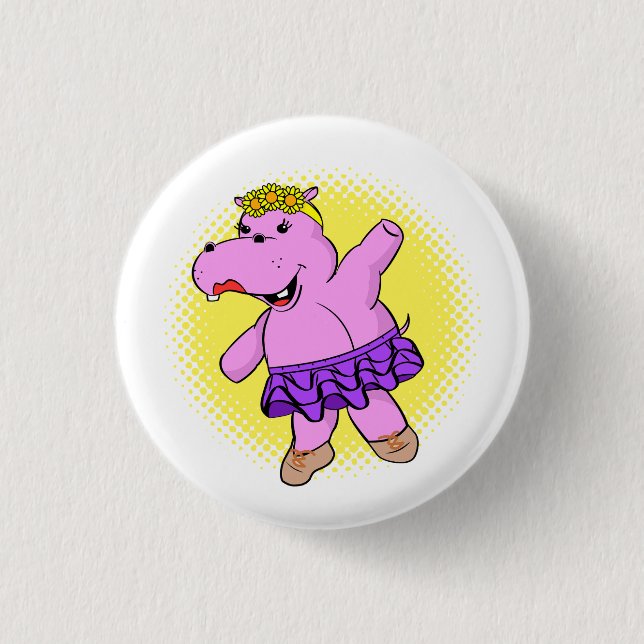 Chapa Redonda De 2,5 Cm Ballerina Hippo con Tutu (Anverso)