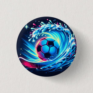 Chapa Redonda De 2,5 Cm Balón de fútbol de ola futurista océano surf
