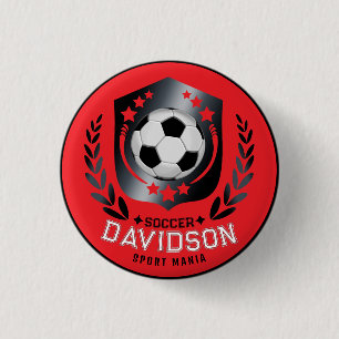Chapa Redonda De 2,5 Cm Balón de Fútbol Rojo y Negro para Hombres y Niños