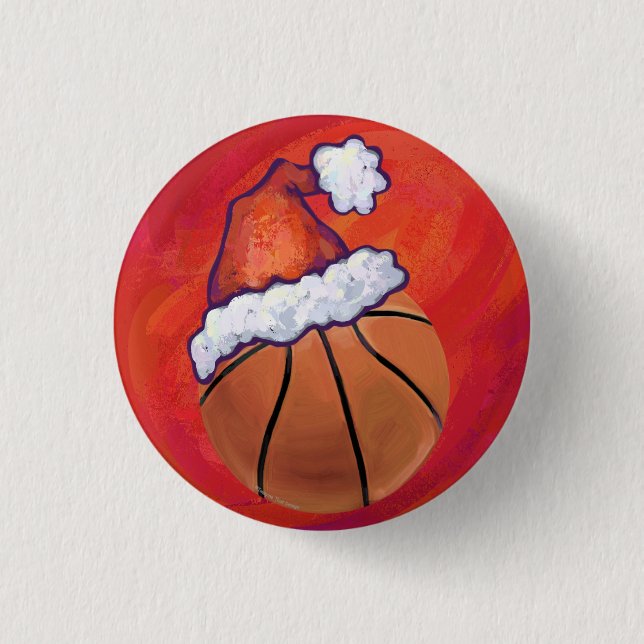 Chapa Redonda De 2,5 Cm Baloncesto en Santa Hat (Anverso)