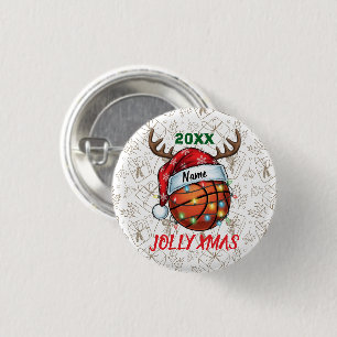 Chapa Redonda De 2,5 Cm Baloncesto Gorro de Santa Reno Navidad Diversión D