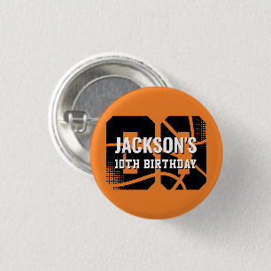 Chapa Redonda De 2,5 Cm Baloncesto Naranja Negro Cumpleaños Personalizado