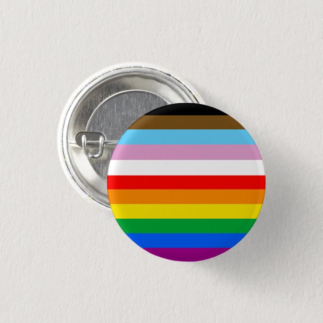 Chapa Redonda De 2,5 Cm Bandas de la bandera del progreso LGBTQ+ (Anverso y reverso)