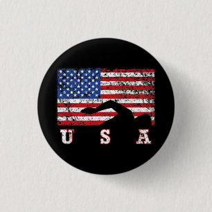 Chapa Redonda De 2,5 Cm Bandera Americana Natación USA Regalo Equipo Swift