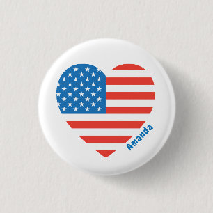 Chapa Redonda De 2,5 Cm Bandera Americana USA de Monograma 4 de Julio Pers