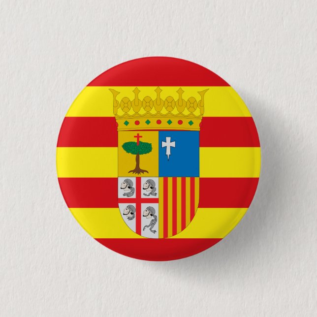 Chapa Redonda De 2,5 Cm Bandera de Aragón (comunidad autónoma) España (Anverso)