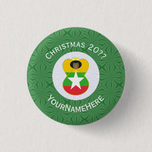 Chapa Redonda De 2,5 Cm Bandera de Birmania Myanmar Ángel de Navidad Perso