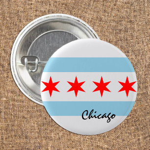 Chapa Redonda De 2,5 Cm Bandera de Chicago, ciudad y estado de Illinois EE