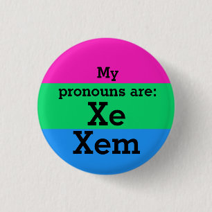 Chapa Redonda De 2,5 Cm Bandera de la polisexualidad con Pronouns Xe/Xem