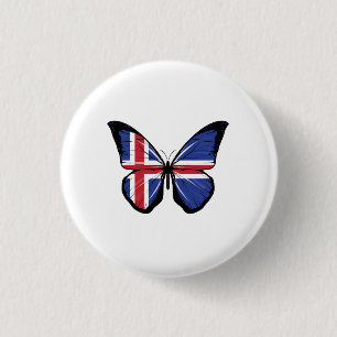 Chapa Redonda De 2,5 Cm Bandera de mariposa de Islandia