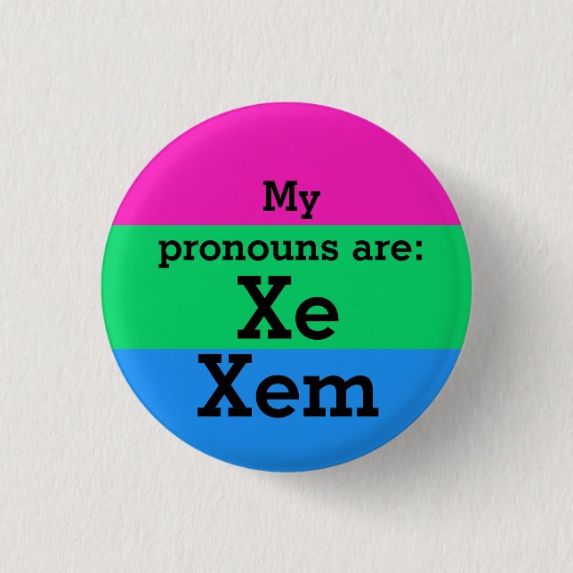 Chapa Redonda De 2,5 Cm Bandera de polisexualidad con Pronouns Xe/Xem (Anverso)