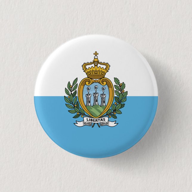 Chapa Redonda De 2,5 Cm Bandera de San Marino, pabellón de San Marino (Anverso)