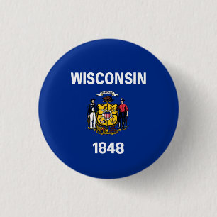 Chapa Redonda De 2,5 Cm Bandera de Wisconsin, Bandera de Wisconsin