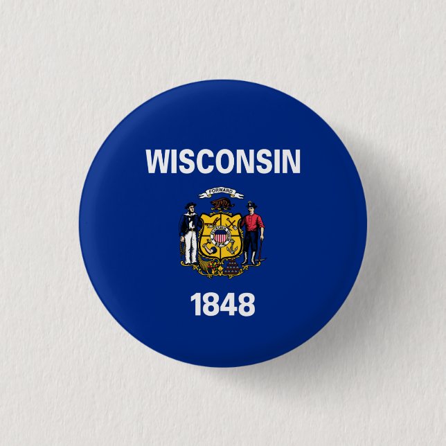 Chapa Redonda De 2,5 Cm Bandera de Wisconsin, Bandera de Wisconsin (Anverso)