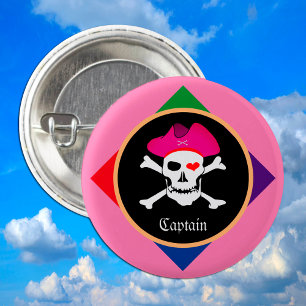 Chapa Redonda De 2,5 Cm Bandera del Capitán y Piratas - Isla del Tesoro /f