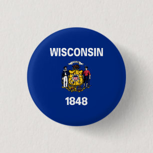 Chapa Redonda De 2,5 Cm Bandera del estado de Wisconsin