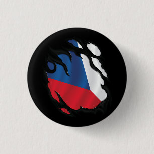 Chapa Redonda De 2,5 Cm Bandera Desgarrada De La República Checa