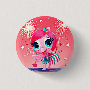 Chapa Redonda De 2,5 Cm Bandera estadounidense con Personalizado Flamingo-
