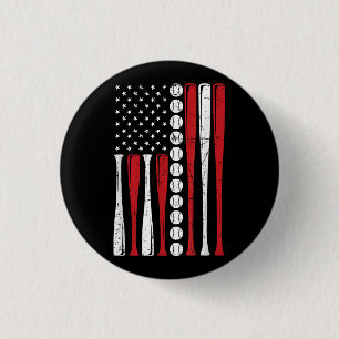 Chapa Redonda De 2,5 Cm Bandera estadounidense vintage bandera de béisbol