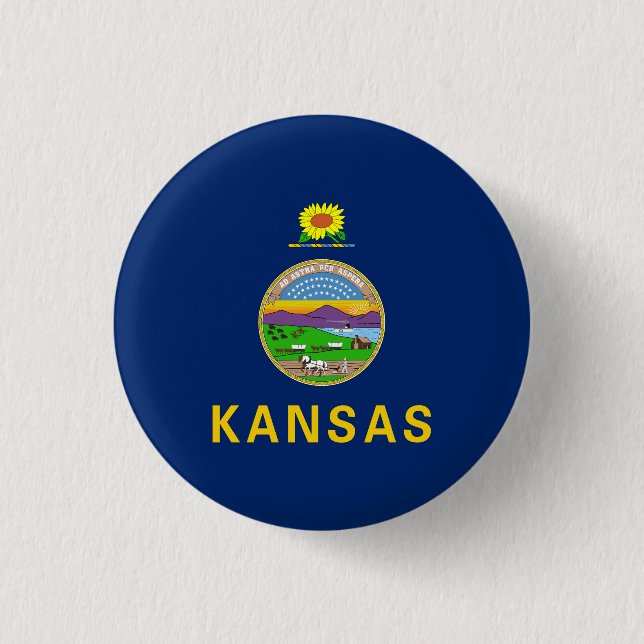 Chapa Redonda De 2,5 Cm Bandera estatal de Kansas (Anverso)