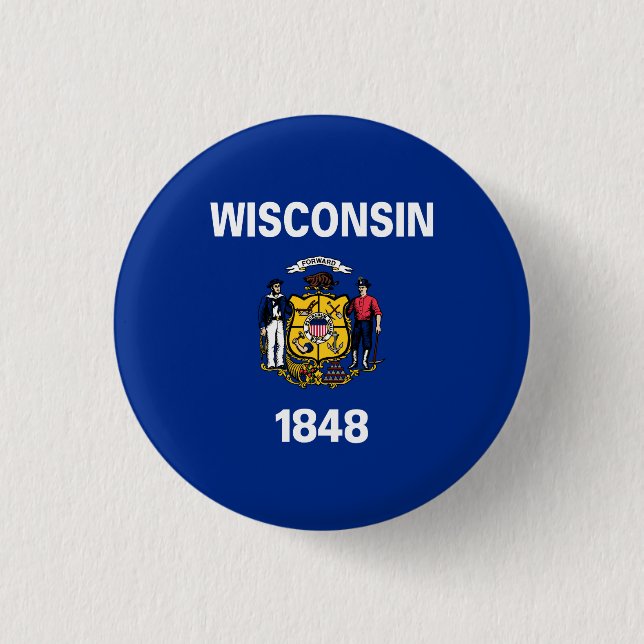 Chapa Redonda De 2,5 Cm Bandera estatal de Wisconsin (Anverso)