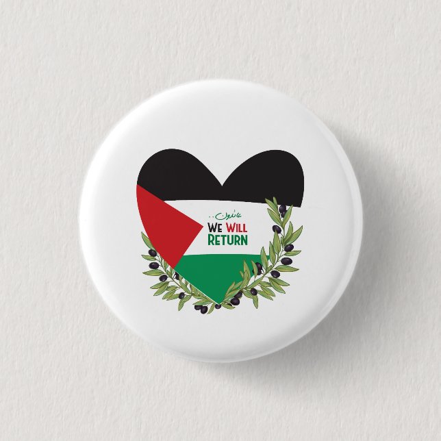 Chapa Redonda De 2,5 Cm Bandera palestina y ramas de olivo (Anverso)