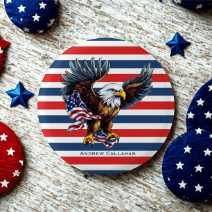 Chapa Redonda De 2,5 Cm Bandera Patriótica Águila Calva Rayas Rojas Blanca