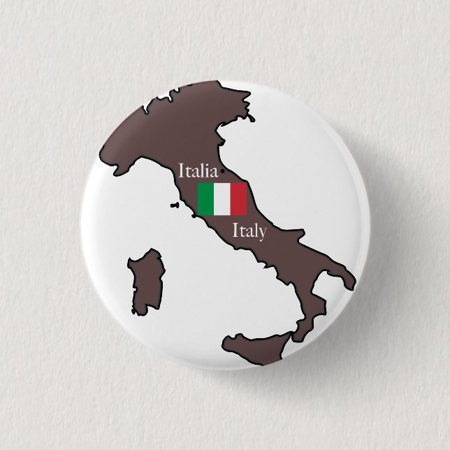 Chapa Redonda De 2,5 Cm Bandera y mapa de Italia (Anverso)