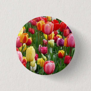 Chapa Redonda De 2,5 Cm Banner del Jardín de las Flores de Tulipanes