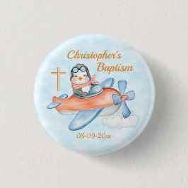 Chapa Redonda De 2,5 Cm Baptismo Acuarela Bebé Personalizado de avión Peng