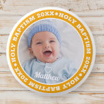Chapa Redonda De 2,5 Cm Baptismo sagrado simple Personalizado moderno foto<br><div class="desc">Este diseño sencillo y moderno se compone de una tipografía de suero y añade una foto personalizado.</div>