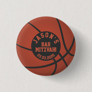 Chapa Redonda De 2,5 Cm Bar naranja de baloncesto negro Mitzvah Favor