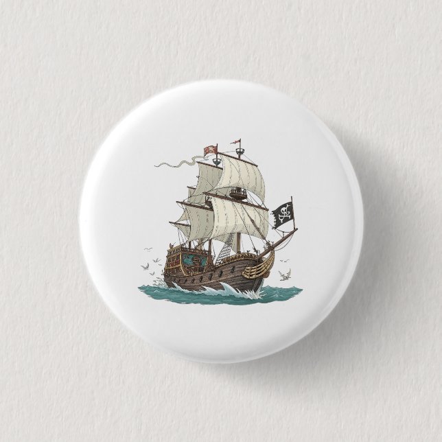 Chapa Redonda De 2,5 Cm Barco Pirata (Anverso)