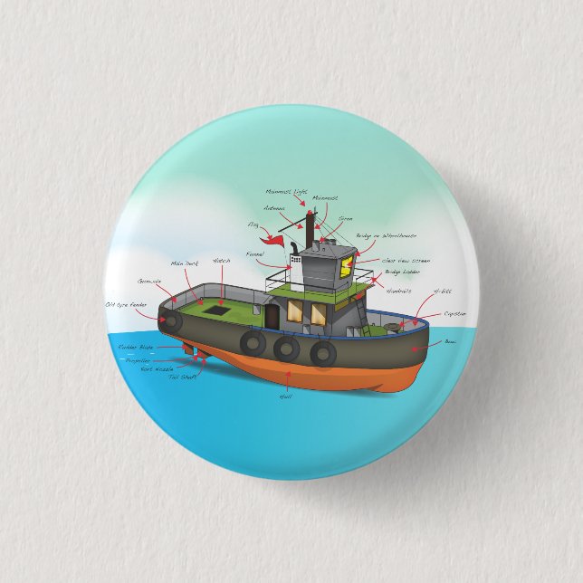 Chapa Redonda De 2,5 Cm Barco Tug (Anverso)