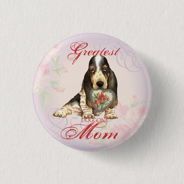 Chapa Redonda De 2,5 Cm Basset Hound Heart Mom (Anverso)
