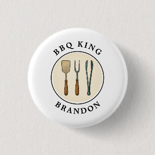 Chapa Redonda De 2,5 Cm BBQ King Grilling Tools Emblem Dad Name