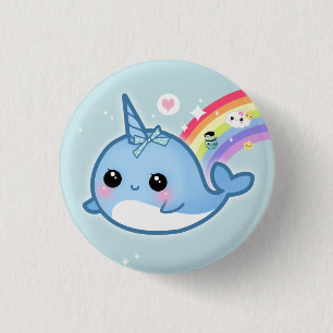 Chapa Redonda De 2,5 Cm Bebé lindo del kawaii narwhal con el arco iris