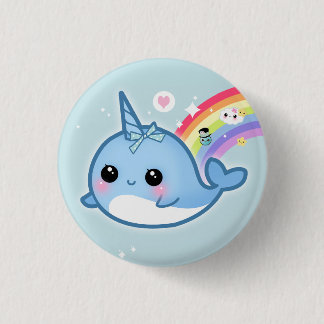 Chapa Redonda De 2,5 Cm Bebé lindo del kawaii narwhal con el arco iris