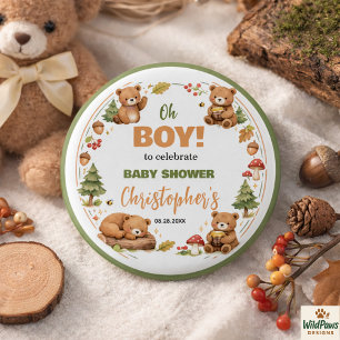 Chapa Redonda De 2,5 Cm Bebé Oso Bosque Acuarela Baby Shower