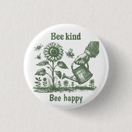 Chapa Redonda De 2,5 Cm Bee Happy Sunflower Gardening for Urban gardener