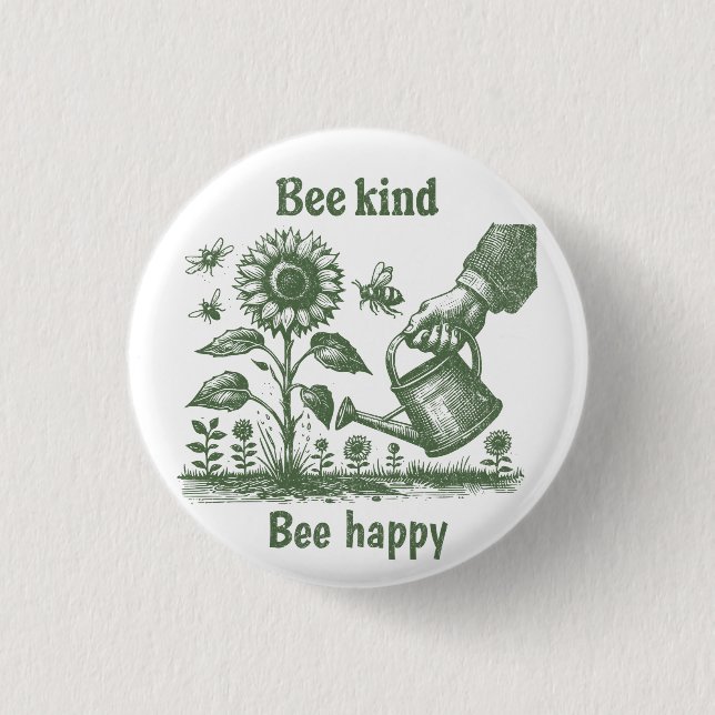 Chapa Redonda De 2,5 Cm Bee Kind Bee Happy  Sunflower Gardening  (Anverso)
